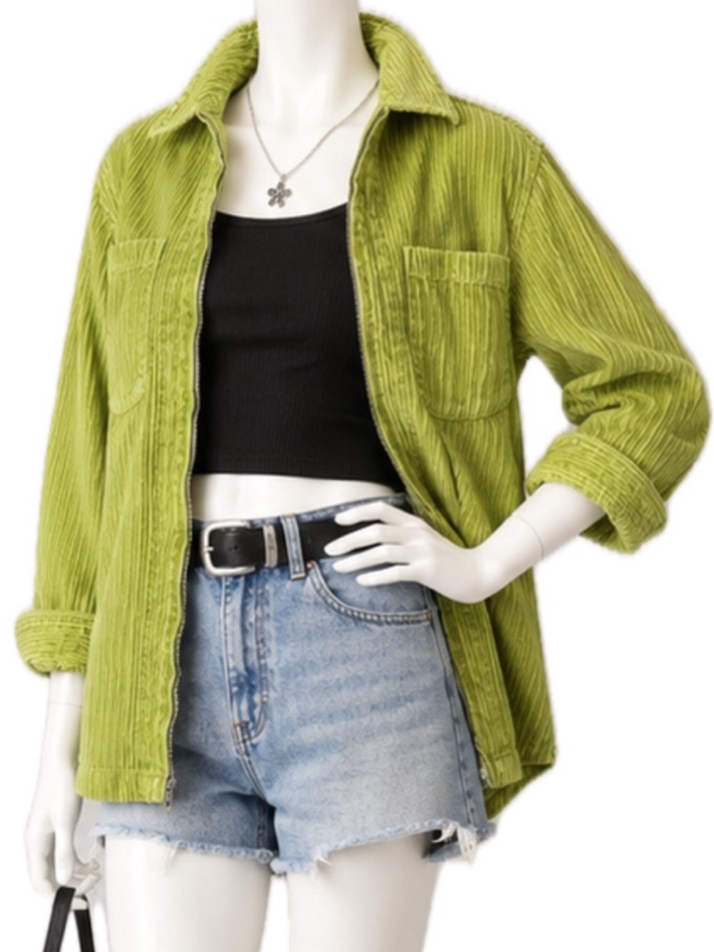🧥💿 EXPRESS EXP JEANS Lime Green Wide-Wale Corduroy Shacket Overshirt Jacket XS